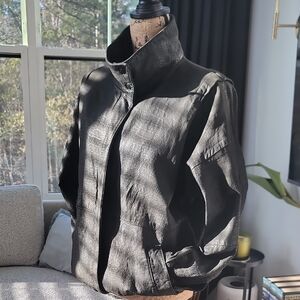 Vintage Black Leather Bomber Jacket w/ Funnel Neck – Croc-Embossed Aviator